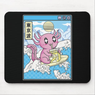 Surfing Axolotl Drinking Nana Milk Kawaii Anime Va Mouse Pad