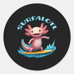 Surfing Axolotl Surfalotl Funny Ocean Beach Classic Round Sticker