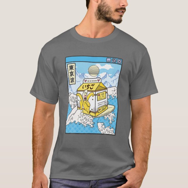 Surfing Banana Milk In Japan Waves Anime Kawaii Va T-Shirt (Front)