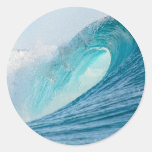 Surfing barrel wave breaking round sticker