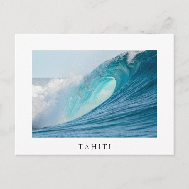 Surfing barrel wave, Tahiti, white postcard (Front)