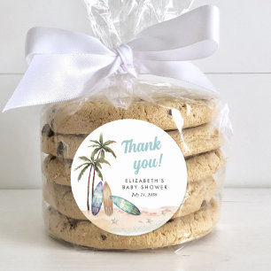 Surfing Beach Baby Shower Thank You Classic Round Sticker