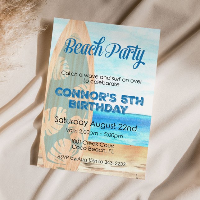 Surfing Beach Boy Birthday Party Invitation (Creator Uploaded)