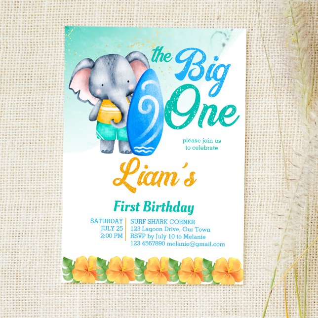 Surfing beach ocean tropical summer birthday invitation (Creator Uploaded)