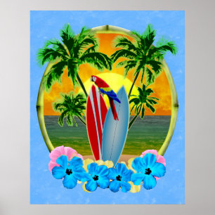Surfing Beach Sunset Poster