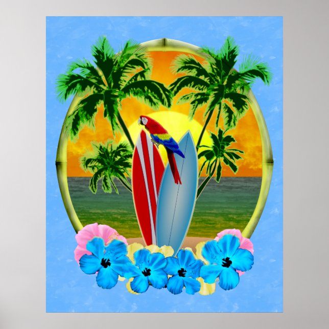 Surfing Beach Sunset Poster (Front)