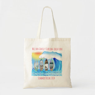Surfing Beach Waves Family Photos Surfboard Tote Bag