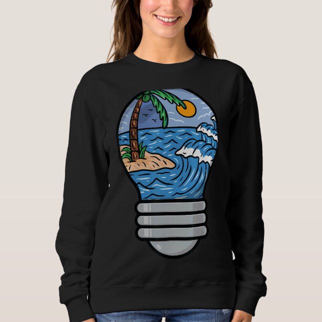 Surfing Beach Waves Shining Bulb Matching Vacation Sweatshirt (Front)