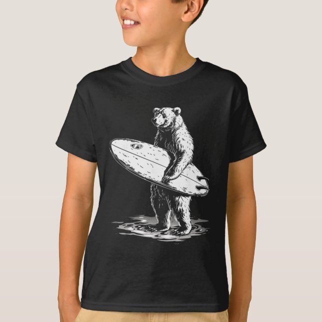 Surfing Bear Cool Beach Adventure Design  T-Shirt (Front)