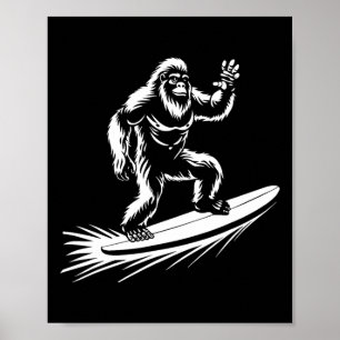 Surfing Bigfoot - Funny Hawaiian Sasquatch Surfer Poster