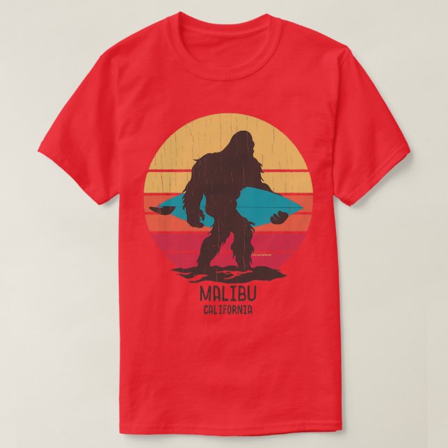 Surfing Bigfoot Malibu California T-Shirt (Design Front)
