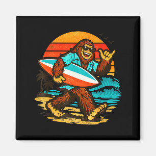 Surfing bigfoot retro sunset beach tropical beach magnet