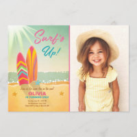 Surfing Birthday Invitation Surf's Up Beach Girl