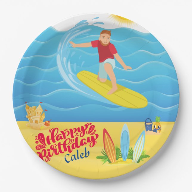 Surfing Birthday  Paper Plate (Front)