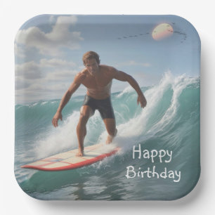 Surfing Birthday Paper Plate