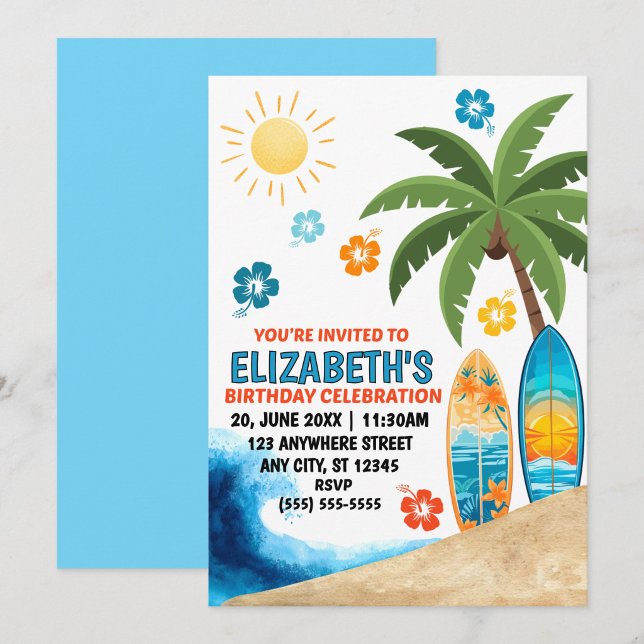Surfing Birthday Party Invitation (Creator Uploaded)