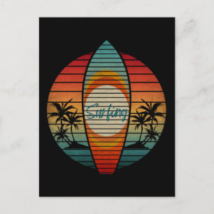 SURFING BOARD SUMMER SUNSET BEACH POSTCARD