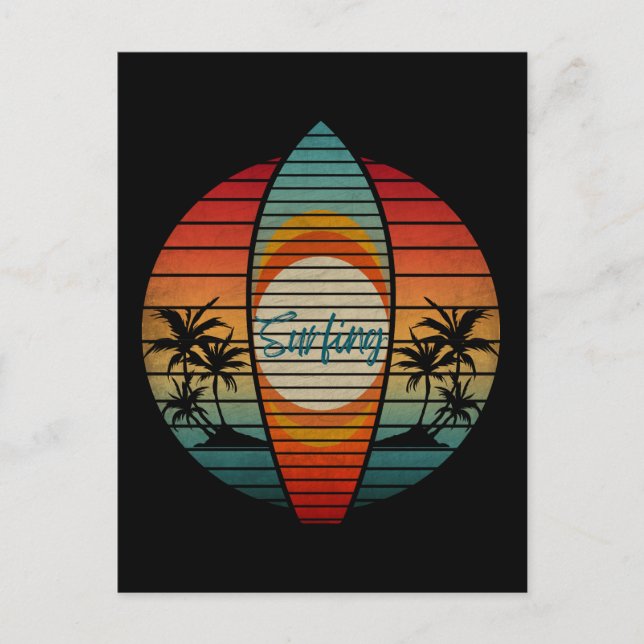 SURFING BOARD SUMMER SUNSET BEACH POSTCARD (Front)