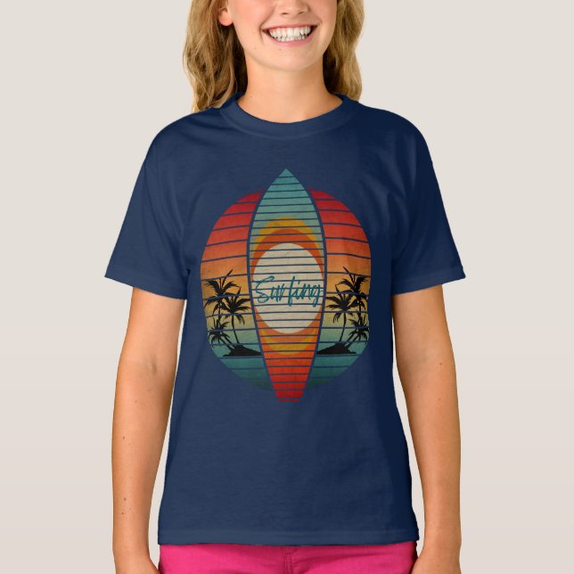 SURFING BOARD SUMMER SUNSET BEACH T-Shirt (Front)