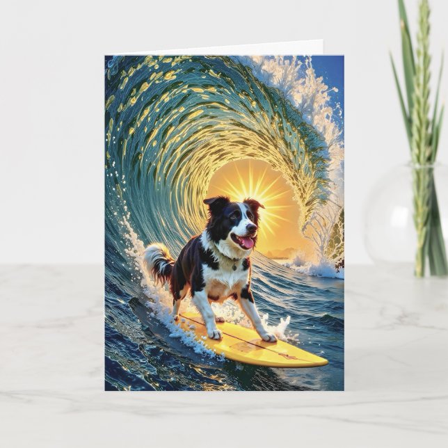 Surfing Border Collie  Card (Front)