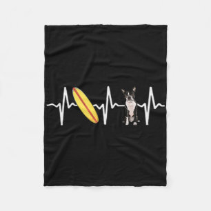 Surfing Boston Terrier Heartbeat Dog Lover Fleece Blanket