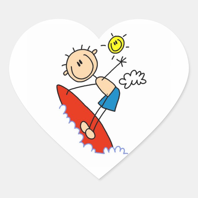 Surfing Boy Stick Figure Heart Sticker (Front)