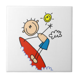 Surfing Boy Stick Figure Tile
