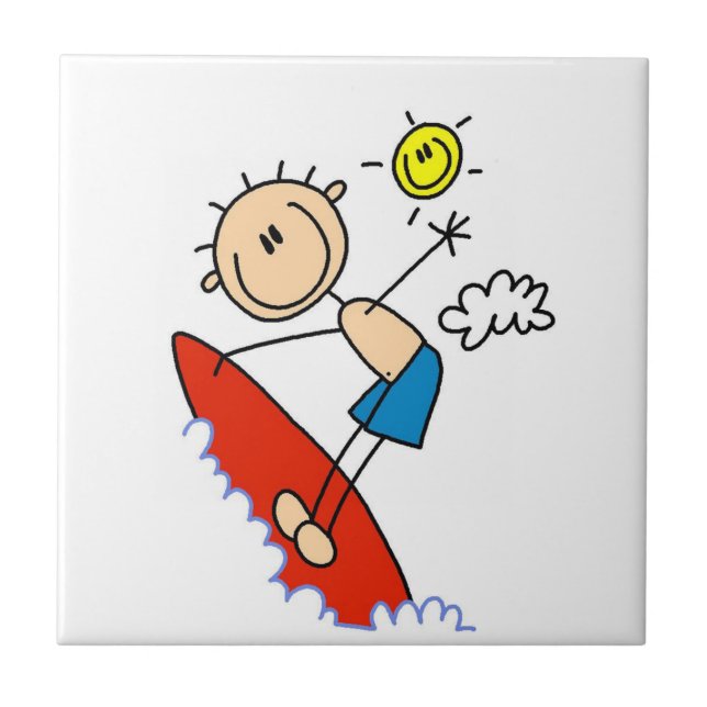 Surfing Boy Stick Figure Tile (Front)