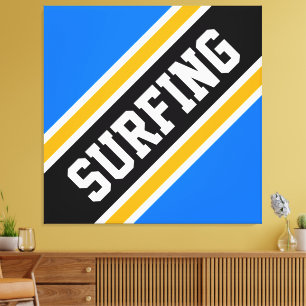 SURFING Bright Blue Black Slant Racing Stripes Canvas Print