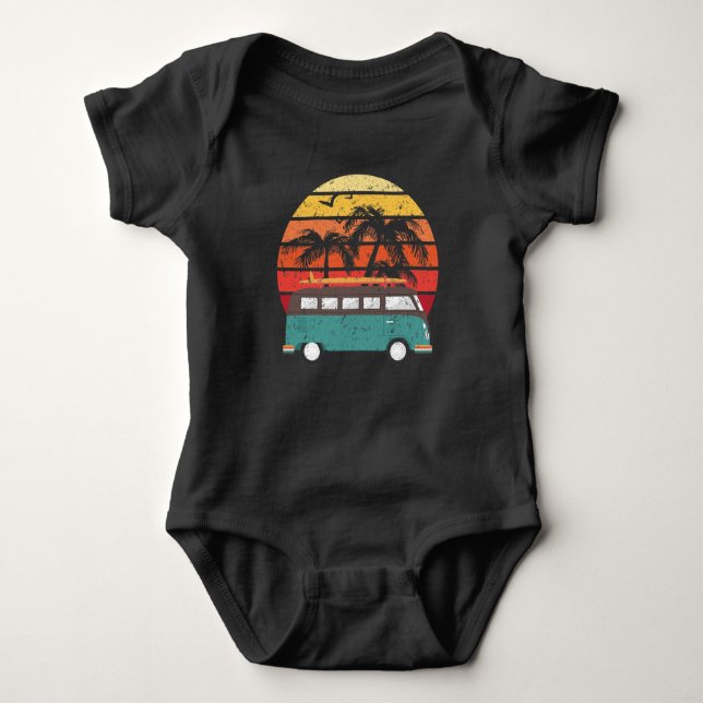 Surfing Camper Palm Tree Sunset Baby Bodysuit (Front)