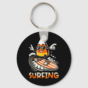 Surfing Candy Corn Funny Halloween Design Key Ring
