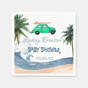 Surfing Car Coconut Tree Blue Beach Baby Shower Napkin