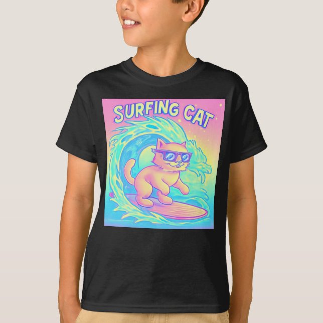 Surfing Cat Dragon Wave Pastel Shirt (Front)