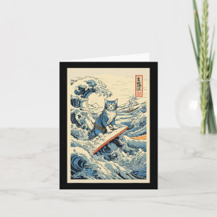Surfing Cat Hokusai Great Wave Off Kanagawa Japane Card