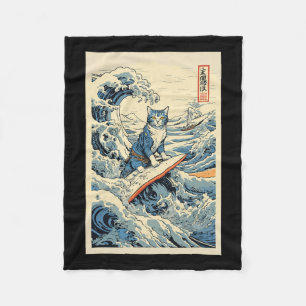 Surfing Cat Hokusai Great Wave Off Kanagawa Japane Fleece Blanket