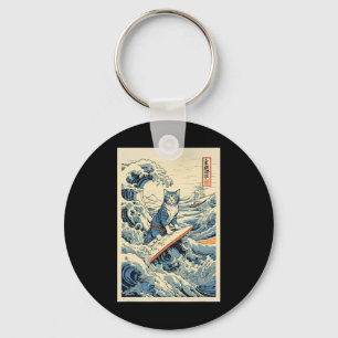 Surfing Cat Hokusai Great Wave Off Kanagawa Japane Key Ring