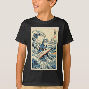 Surfing Cat Hokusai Great Wave Off Kanagawa Japane T-Shirt