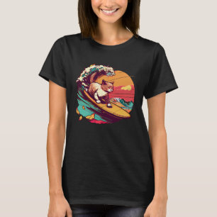 Surfing Cat Retro Vintage Sunset Beach Summer Coas T-Shirt