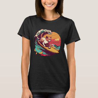 Surfing Cat Retro Vintage Sunset Beach Summer Coas T-Shirt
