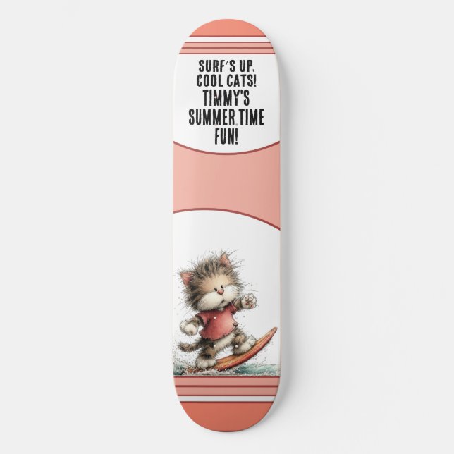 Surfing Cat Summer Fun Design Skateboard (Front)