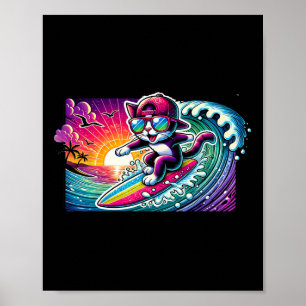 Surfing Cat Surfboard Fun Long Board Gift For Surf Poster