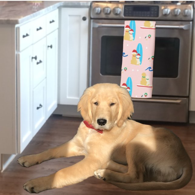 Surfing Christmas Dogs with Seagulls Kitchen Towel (Creator Uploaded)