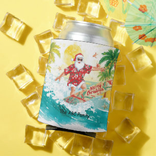 Surfing Christmas in July with SANTA CLAUS Can Cooler