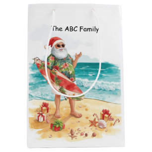 Surfing Christmas in July with SANTA CLAUS Medium Gift Bag