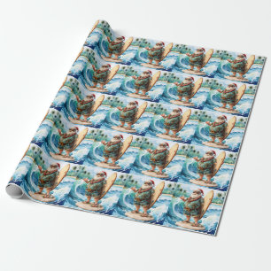 Surfing Christmas in July with SANTA CLAUS Wrapping Paper