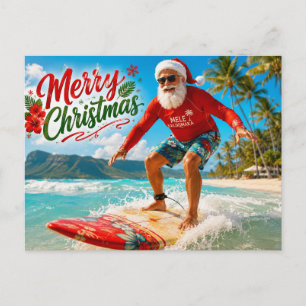 Surfing Christmas with Santa Claus Holiday Postcard