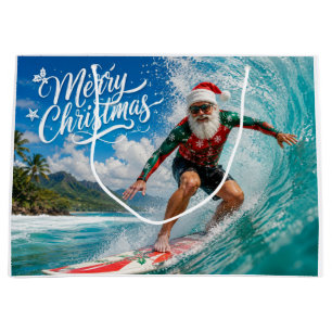 Surfing Christmas with Santa Claus Large Gift Bag