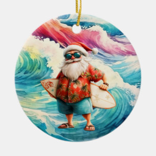 Surfing Christmas with Santa Claus surfer  Ceramic Tree Decoration