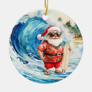 Surfing Christmas with Santa Claus surfer  Ceramic Tree Decoration