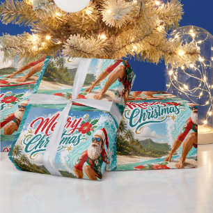 Surfing Christmas with Santa Claus Wrapping Paper